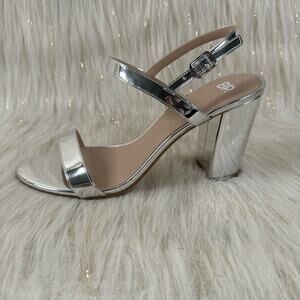 NEW BP Women Lula Slingback Sandal Metallic Silver Chunky Block Heel Open Toe 10